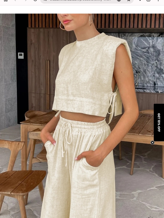 Commense Pants - Commense Cream Linen-Look Cropped Top & Wide-Leg Pants Set